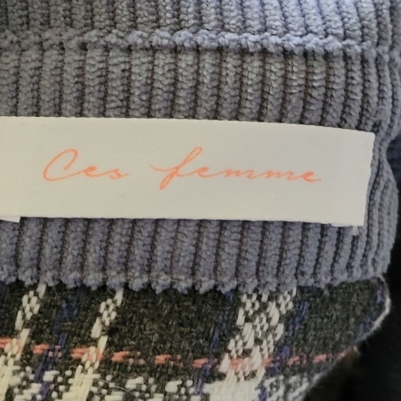 Ces Femme Blue Plaid Contrast Ribbed Oversized Jacket Shacket Baggy Top Shirt - Picture 12 of 12